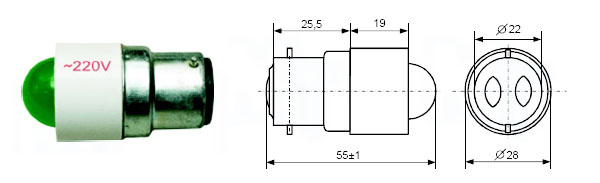 Светодиодная коммутаторная лампа СКЛ5 (Цоколь B22d/25х26)